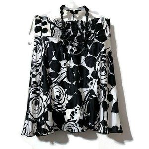 White House Black Market Small Blouse Silk Floral Sleeveless Jewel Halter top si